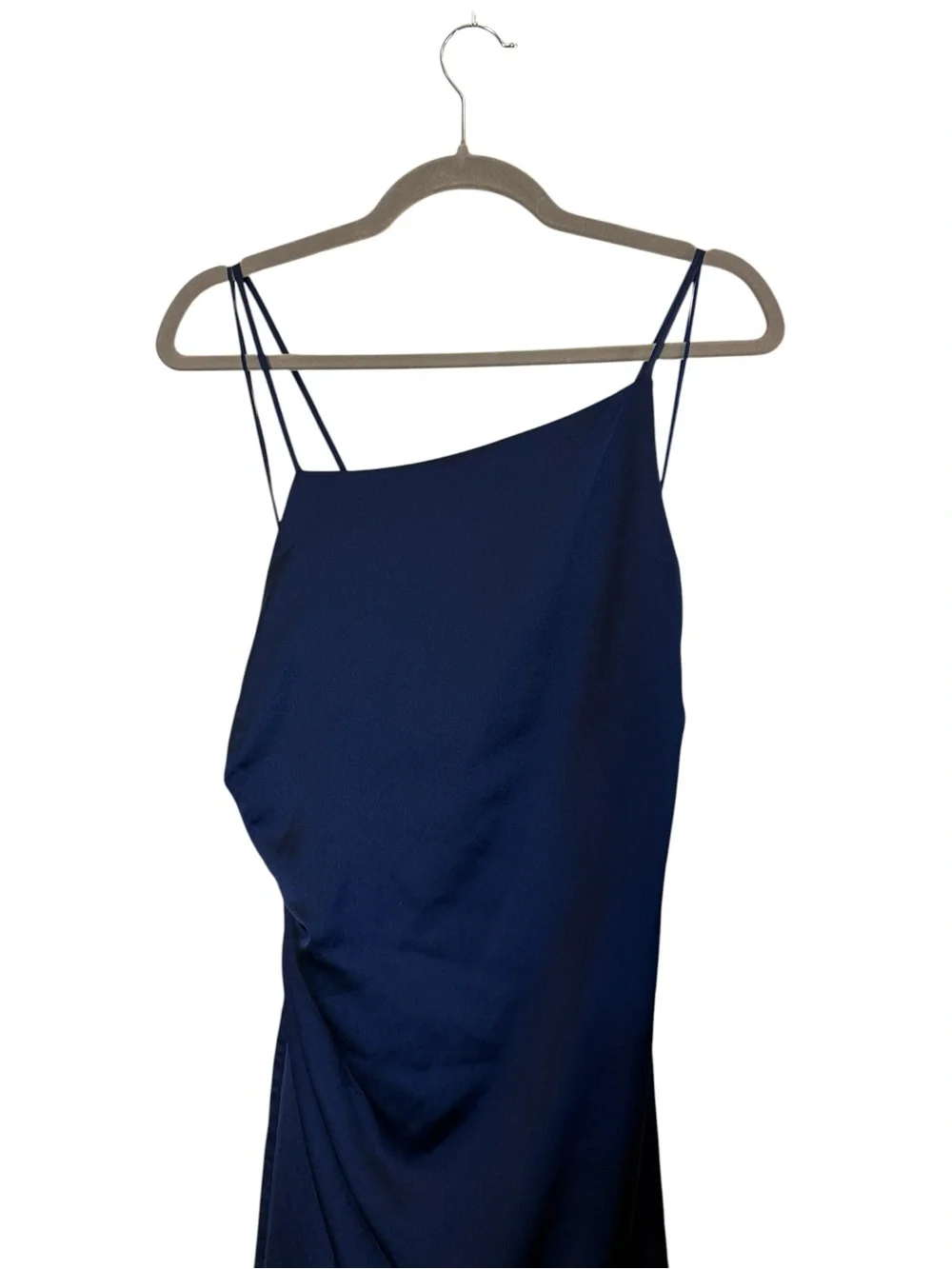 Milly Electra Women’s Navy Asymmetrical Square Neck Ruched Slip Dress sz 12 - Picture 2 of 15